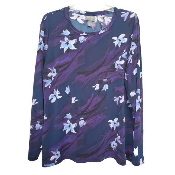 Chico's Multicolor Floral Scoop Neck Long Sleeve Stretchy Blouse Size 3 (XL) - Picture 1 of 5